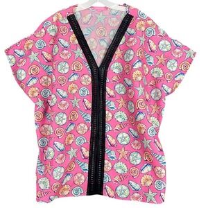 Simply Southern‎ Cover Up Womens Extra Large Pink Sea Shell Beachy Pool Baggy